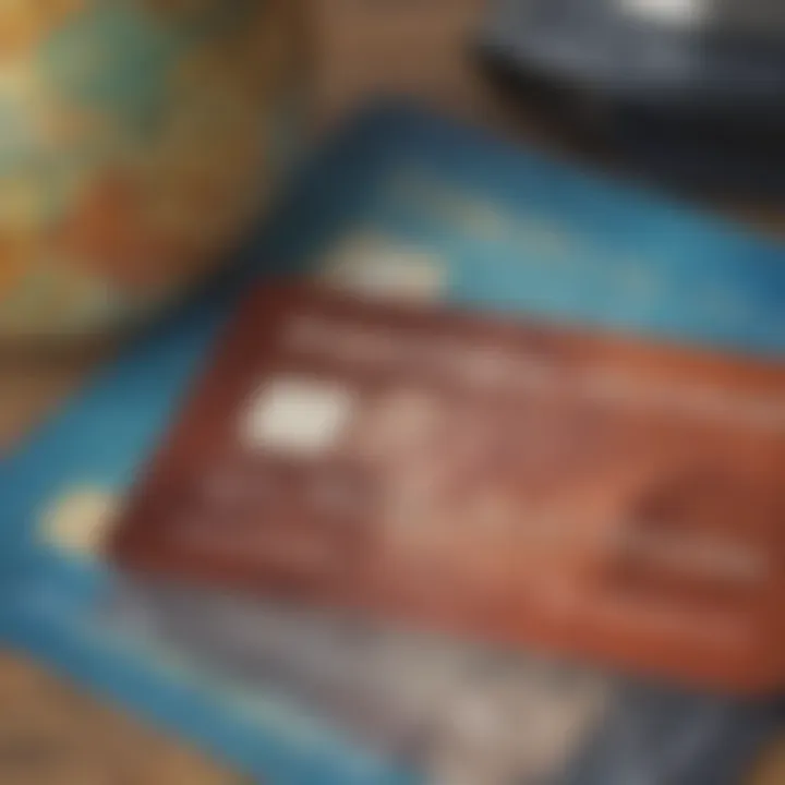 A close-up of a rewards card alongside travel essentials like a passport and globe