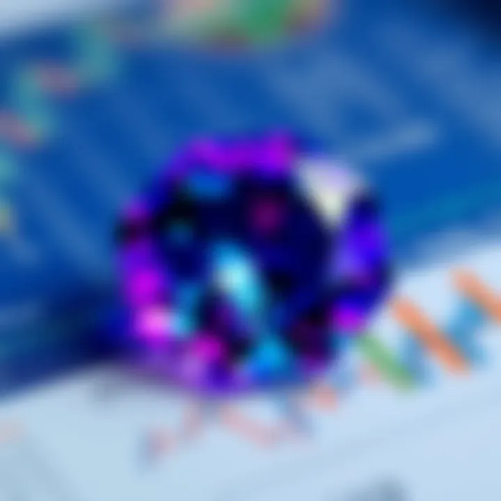 A vibrant sapphire paired with investment charts