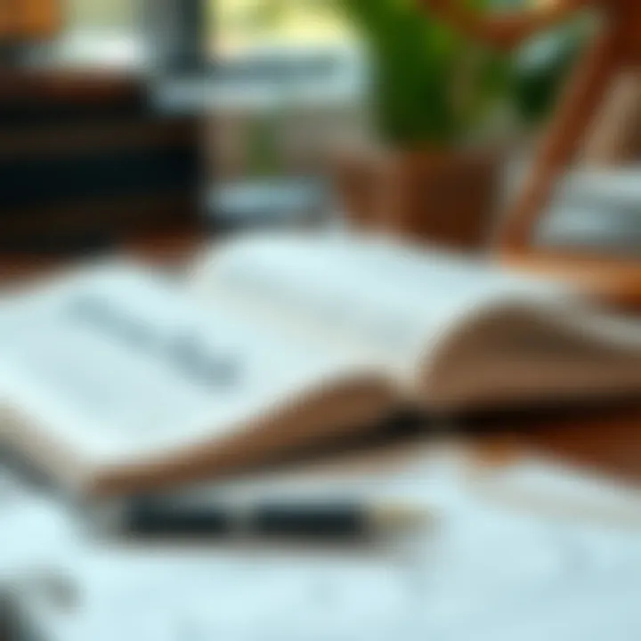 Legal Book with Notes A detailed legal book open on a table with notes and a pen beside it