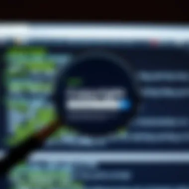 Magnifying Glass Over Search Results A magnifying glass hovering over a computer screen displaying search results