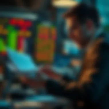 Investor examining financial reports