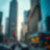 A bustling Wall Street scene showcasing iconic financial buildings