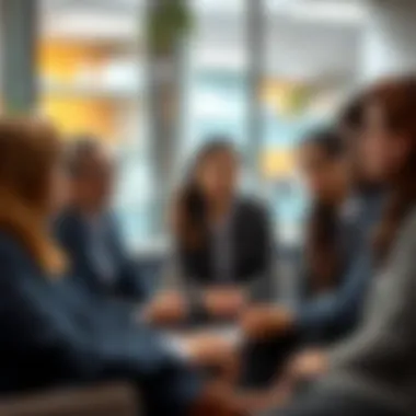 Collaborative Career Discussions A diverse group of professionals engaged in discussion