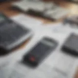 A calculator and tax forms on a desk symbolizing tax preparation