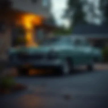 Old car parked in a driveway