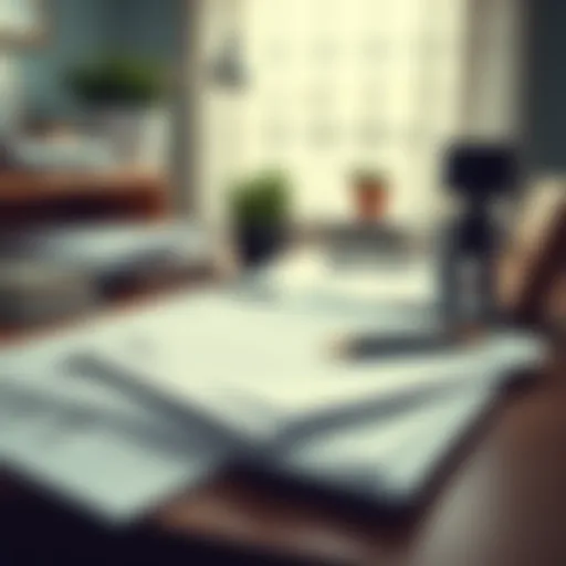 Home office tax forms neatly organized on a desk