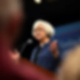 Dr. Janet Yellen delivering a keynote speech on economic policies