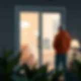 Illustration of a broken sliding glass door with a homeowner assessing the damage
