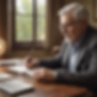 Reflecting on Retirement Strategies A thoughtful individual reflecting on retirement strategies with a notebook
