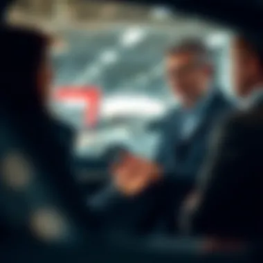 Negotiating Trade-in Offers Effectively A negotiation scene between a dealership representative and a car owner