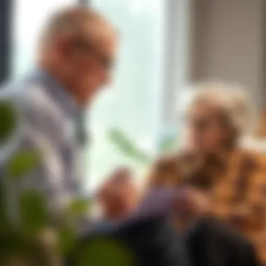 Elderly Couple Discussing Financial Options An elderly couple discussing financial options with a counselor