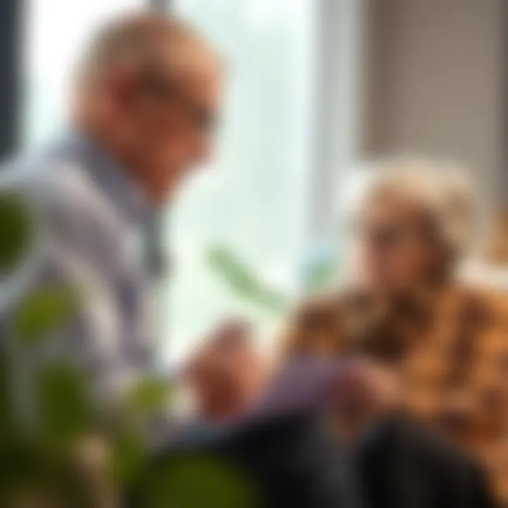 Elderly Couple Discussing Financial Options An elderly couple discussing financial options with a counselor