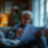 A senior individual reviewing documents related to government grants